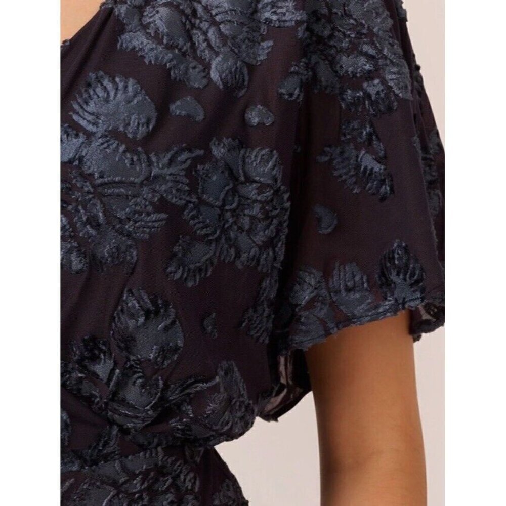 Adrianna Papell Womens 2 Navy Floral Burnout Velvet Long Blouson Dress Gown New - Picture 4 of 16